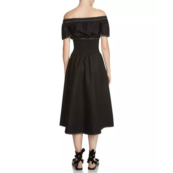 NWOT Maje Relera Black Off-Shoulder Zip Midi‎ Dress Size Small (1) Smocked Waist - Picture 8 of 15
